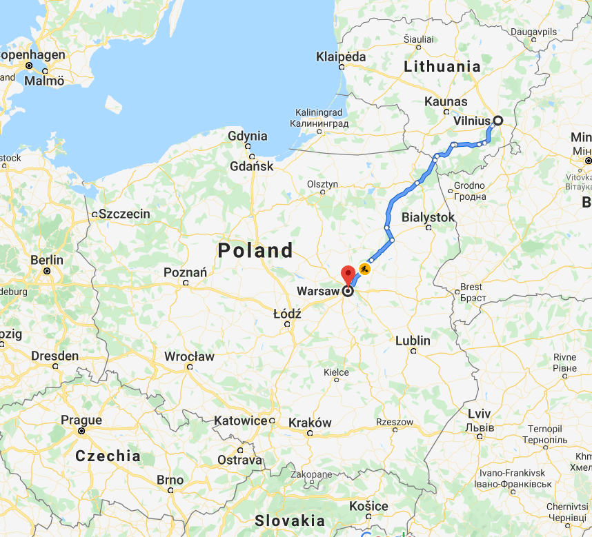 2019-10-14 18_52_14-vilnius to warsaw - Google Maps