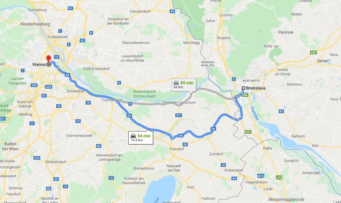 2019-12-14 09_06_38-Bratislava, Slovakia to Vienna, Austria - Google Maps