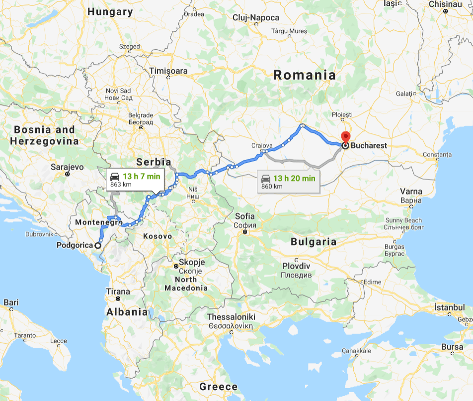 2020-03-27 09_15_01-Bucharest, Romania to Podgorica, Montenegro - Google Maps1