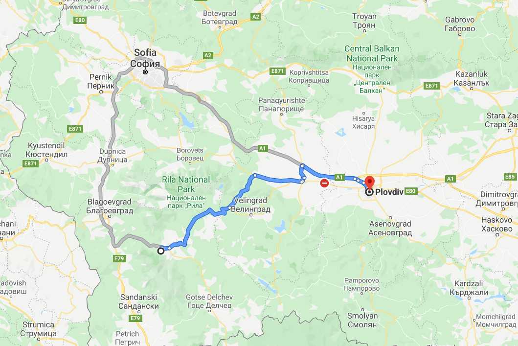 2020-04-30 16_54_39-Green Wood Hotel &amp; SPA, Razlog, Bulgaria to Plovdiv, Bulgaria - Google Maps