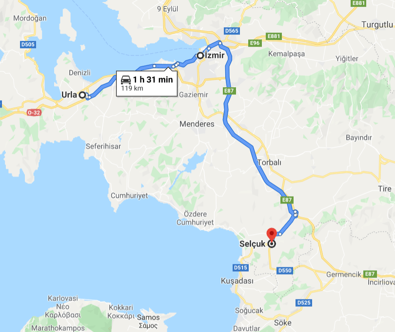 2020-05-12 22_34_46-Urla, İzmir, Turkey to Selçuk, İzmir, Turkey - Google Maps